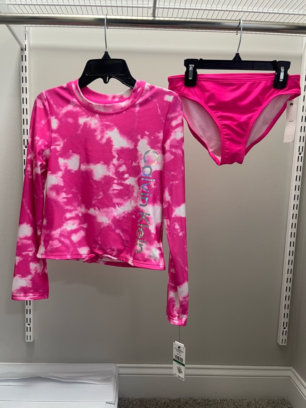 Calvin Klein Girls' Hot Pink Tie-Dye Rash Guard Bikini Set